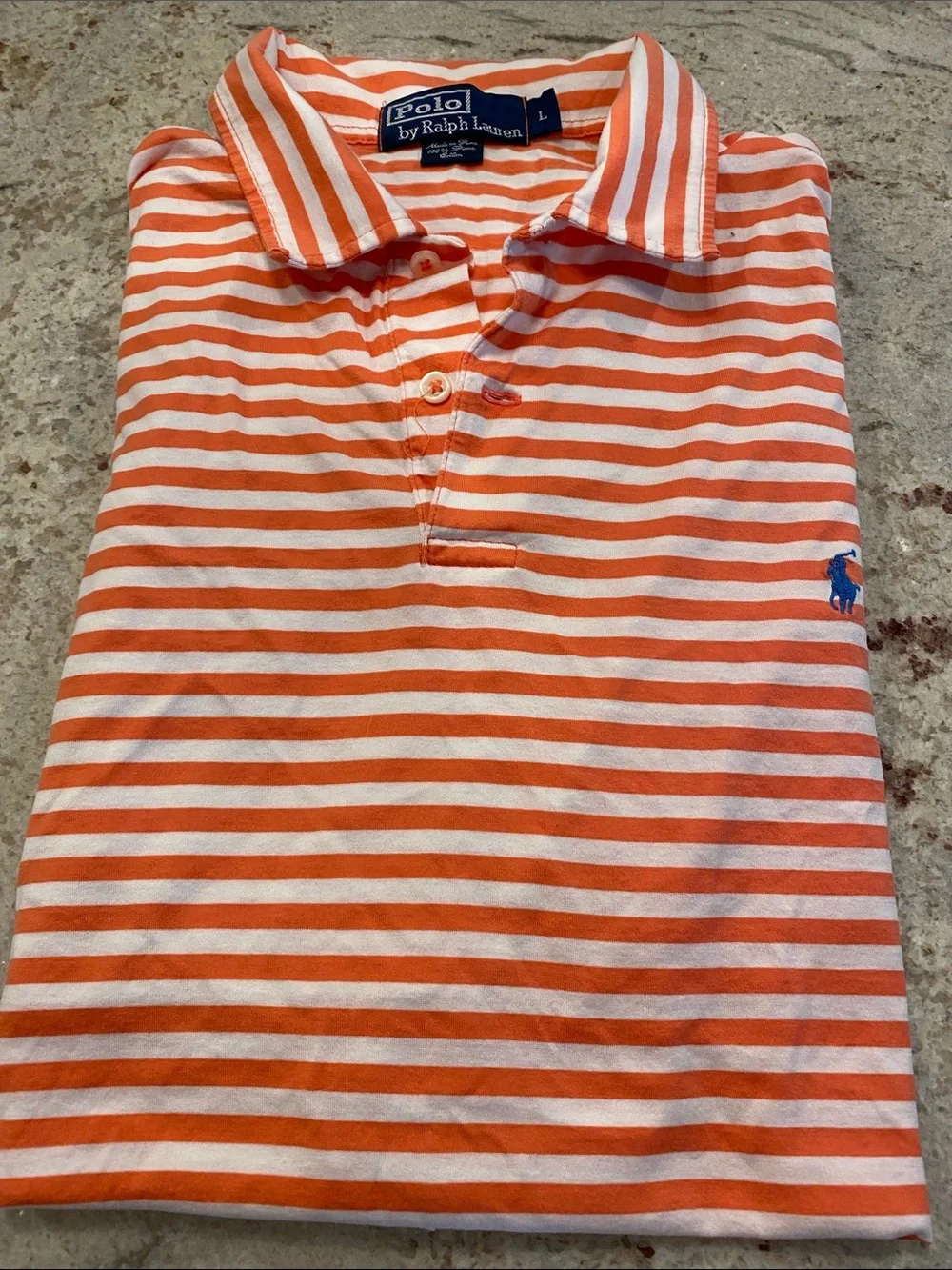 Ralph Lauren Orange and White Striped Polo Tee